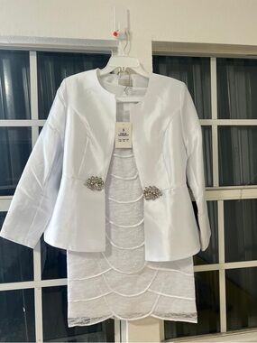 White 2-Piece Lace Dress with Embellished Jacket